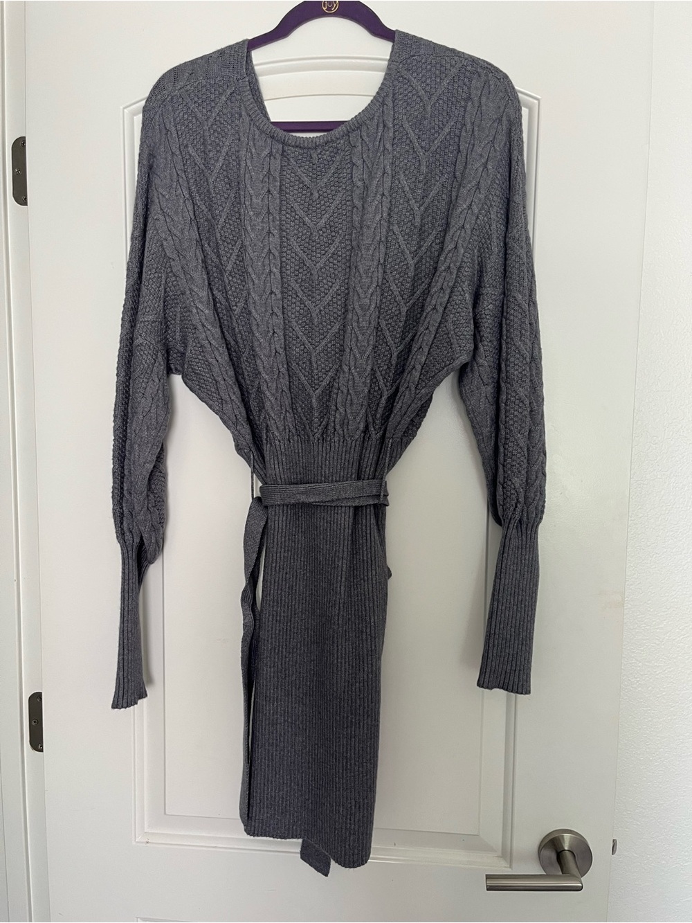 Emprada Cable Knit Wrap Cardigan in Heather Gray -Size Large - Picture 4 of 5